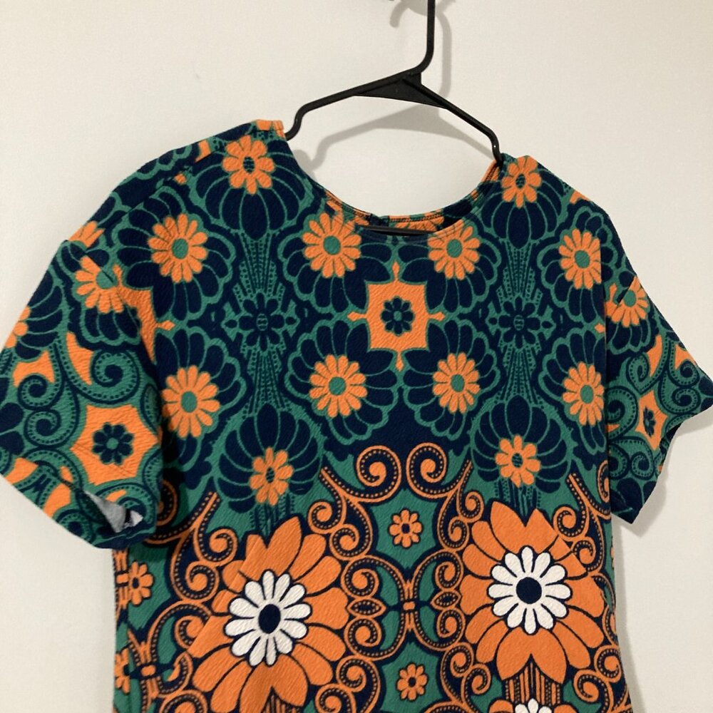 Anthropologie Orange Green Floral Mini Dress - Picture 2 of 14